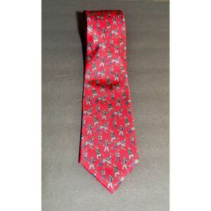 Bert Pulitzer Red Silk football Tie – 100% Silk, Made in USA – Sports Pattern